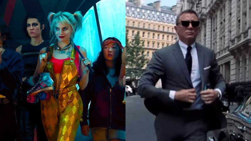 Margot Robbie em cena de Aves de Rapina (Foto: Reprodução) e Daniel Craig em cena de 007: Sem Tempo Para Morrer (Foto: Reprodução)