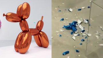 'ballon dogs' por Jeff Koons (Foto: Getty Images) / Escultura quebrada (Foto: reprodução/Agensia Anza)