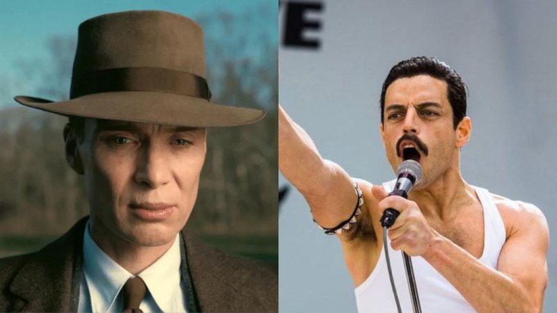 Cillian Murphy em 'Oppenheimer' e Rami Malek em 'Bohemian Rhapsody' (Fotos: Reprodução)
