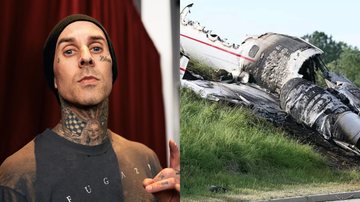 Travis Barker (Foto: Emma McIntyre/Getty Images) | Destroços de avião do acidente (Foto: Reprodução)