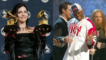 Amy Lee e 50 Cent no Grammy 2004 (Fotos: Frederick M. Brown/Getty Images | Frank Micelotta/Getty Images)