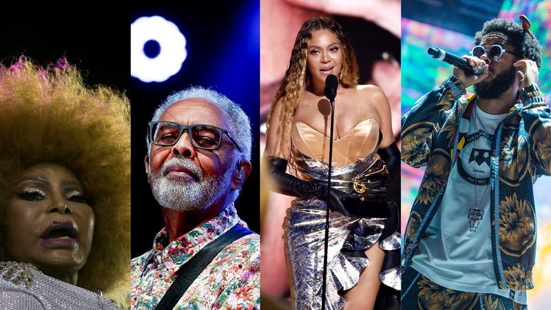 Elza Soares, Gilberto Gil, Beyonce e Emicida (Fotos: Getty Images)
