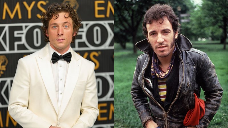 Jeremy Allen White (Foto: Neilson Barnard/Getty Images) e Bruce Springsteen em 1982 (Foto: Reprodução)