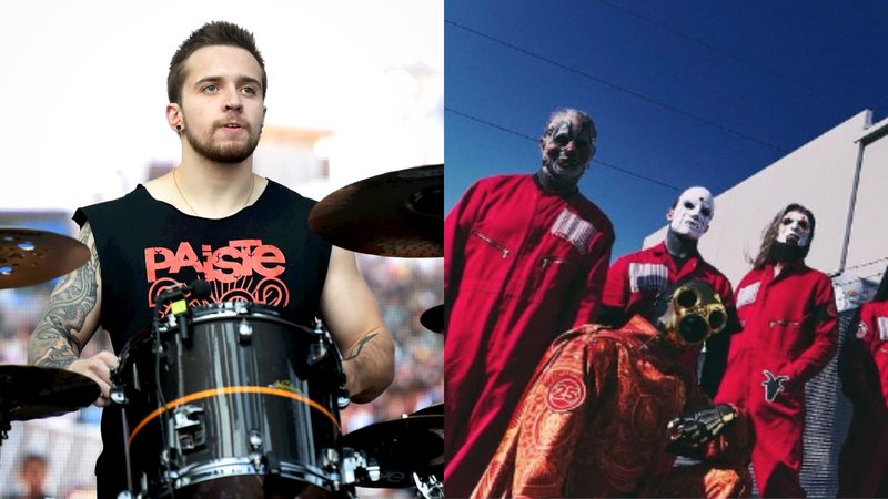 Eloy Casagrande (Foto: Ethan Miller/Getty Images) e Slipknot com o baterista na formação (Foto: Reprodução/Instagram)