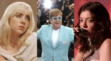 Billie Eilish (Foto: Divulgação), Elton John (Foto:Joel C Ryan/Invision/AP) e Lorde (Foto: Getty Images /Christopher Polk)