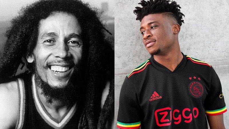 Bob Marley (Foto: Reprodução / Multishow) e uniforme do Ajax (Foto: Divulgação / Ajax)