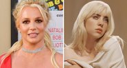Britney Spears em 2019 (Foto: Matt Winkelmeyer/Getty Images) e Billie Eilish na capa do disco Happier Than Ever (Foto: Divulgação)