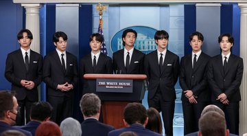BTS discursando na Casa Branca (Foto: Kevin Dietsch / Getty Images)
