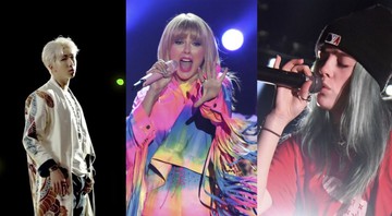 BTS, Taylor Swift e Billie Eilish (Foto 1: Reprodução / Youtube; Foto 2: Chris Pizzello/AP e Foto 3: imageSPACE / MediaPunch / IPX)
