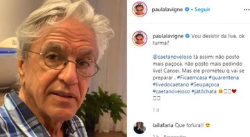 Caetano Veloso em postagem de Paula Lavigne (Foto: Reprodução/Instagram)