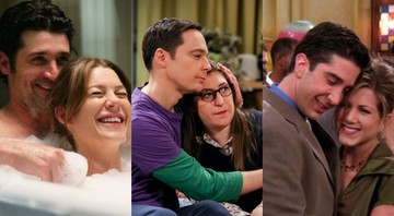 Meredith e Derek em Grey's Anatomy, Sheldon e Amy em Big Bang Theory e Ross e Rachel em Friends (Fotos: Reprodução)