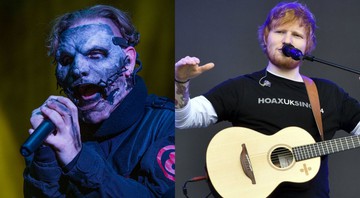 Corey Taylor, vocalista do Slipknot e Ed Sheeran (Foto 1: Amy Harris/AP | Foto 2: Ben Birchall/AP)