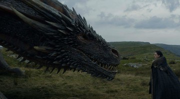 Jon Snow de frente com um dos dragões (Foto:Reprodução)