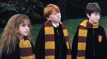 Emma Watson, Rupert Grint e Daniel Radcliffe em Harry Potter e a Pedra Filosofal (Foto: Divulgação)