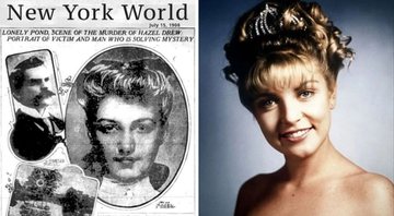 Recorte do jornal New York World (esq.) retratando morte de Hazel Drew e imagem de Laura Palmer em Twin Peaks (dir.) (Foto 1: Reprodução e Foto 2:Divulgação / ABC)