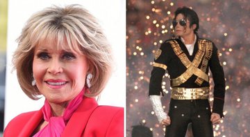 Jane Fonda (Foto: Jordan Strauss/ Invision/ AP) e Michael Jackson no Superbowl (foto: Getty Images/ George Rose)