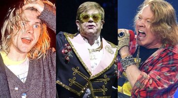 Kurt Cobain (Foto: Reprodução/Instagram)/ Elton John (Foto: Greg Allen/Invision/AP)/ Axl Rose (Foto: Mark Allan/AP)