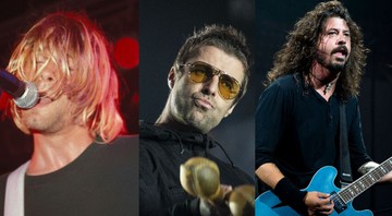 Kurt Cobain, Liam Gallagher e Dave Grohl (Foto 1: Kevin Estrada/MediaPunch/IPX | Foto 2: Ennio Leanza Keystone/AP | Foto 3: Rex Features/AP)