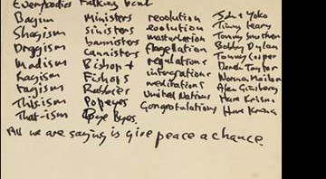 Letra de "Give Peace a Chance", manuscrito de John Lennon - Reprodução