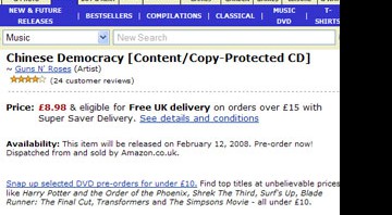 Página da amazon.co.uk que está pré-vendendo o CD novo dos Guns 'n Roses - Reprodução