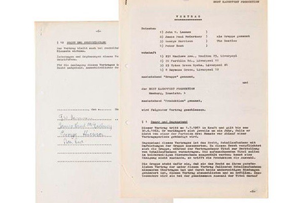 Primeiro contrato de gravação assinado pelos Beatles - Reprodução
