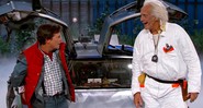 Cena do programa <i>Jimmy Kimmel Live</i> com os atores retornando aos papéis de Marty McFly e Doc Brown, de <i>De Volta para o Futuro</i> - Reprodução/Vídeo