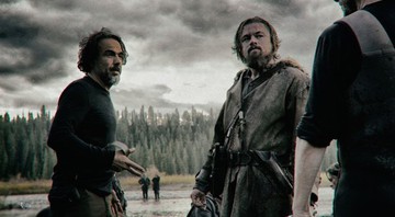 Alejandro González Iñárritu e  Leonardo DiCaprio nas filmagens de <i>O Regresso</i> - Divulgação