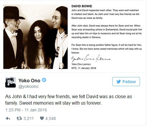 Yoko Ono, John Lennon e David Bowie - reprodução