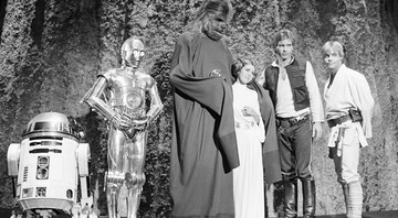 O elenco de Star Wars na gravação do especial para a TV <i>The Star Wars Holiday</i> no dia 13 de novembro de 1978.  - AP