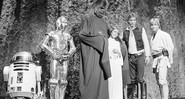 O elenco de Star Wars na gravação do especial para a TV <i>The Star Wars Holiday</i> no dia 13 de novembro de 1978.  - AP