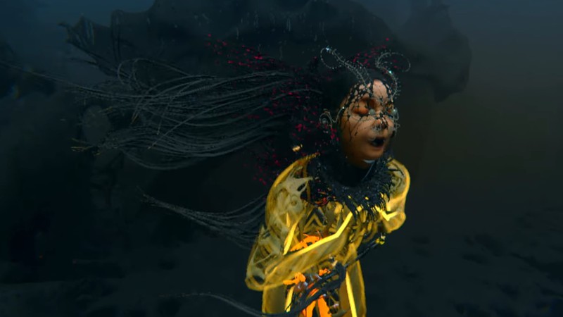 Avatar em realidade virtual de Björk em cena do clipe da música “Notget” - Reprodução/Vídeo
