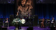 Gene Simmons, baixista do Kiss, em discurso no velório de Chuck Berry  - AP