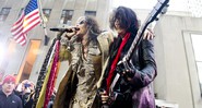 Steven Tyler e Joe Perry em apresentação do Aerosmith em Nova Iorque, Estados Unidos.  - Charles Sykes/Invision/AP