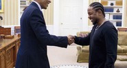 <b>Grandes Parceiros</b><br>
Kendrick em encontro com o ex-presidente Barack Obama – um fã declarado – em 2015
 - Pete Souza/The White House 