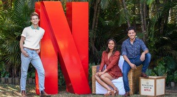 Os atores de <i>13 Reasons Why</i>, Brandon Flynn, Alisha Boe e Christian Navarro em visita a São Paulo  - Mauricio Santana/Netflix