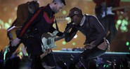Maroon 5 e Travis Scott na final do Super Bowl LIII (Foto:AP Photo/Jeff Roberson)