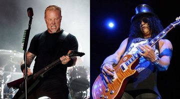 Montagem com James Hetfield, do Metallica (Foto: Chris Pizzello / Invision / AP File), e Slash, do Guns N’ Roses (Foto: Thaís Azevedo)