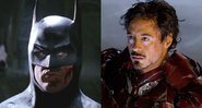 Michael Keaton como Batman de Tim Burton (Foto: Reprodução / Warner Bros) e Robert Downey Jr. em Homem de Ferro (Foto: Reprodução Marvel)
