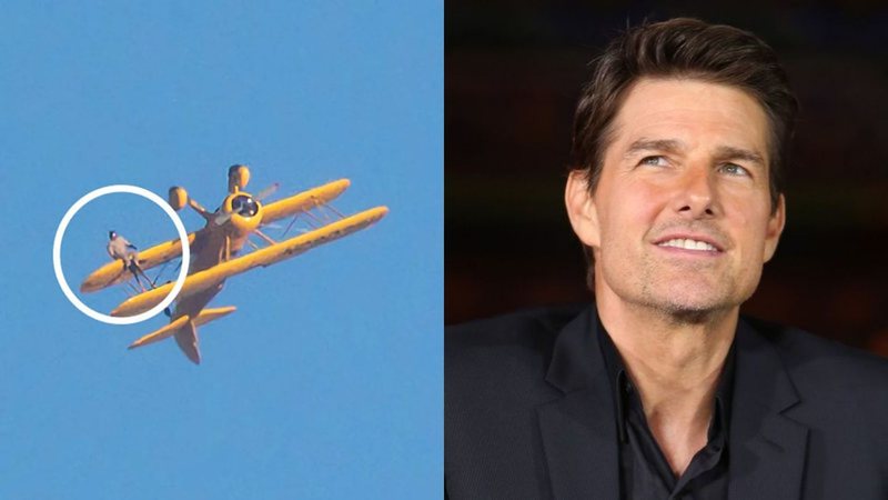 Montagem de filmagens de Missão Impossível 8 (Reprodução/The Grosby Group) e Tom Cruise (Foto: Emmanuel Wong / Getty Images for Paramount Pictures)