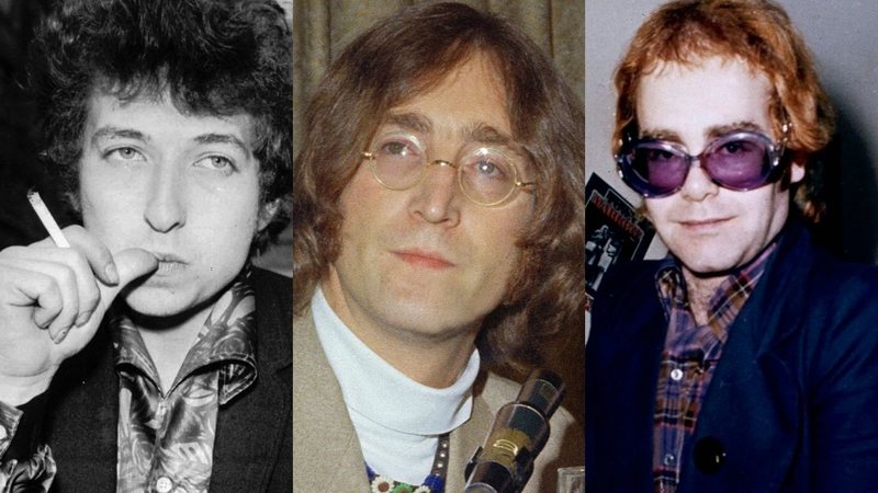 Bob Dylan, John Lennon e Elton John (Fotos: AP Image, AP Images, John Glanvill/AP)