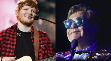 Montagem de Ed Sheeran (Ian Gavan/Getty Images) com Elton John (Matt Sayles/Invision for Black Ink/AP Images)