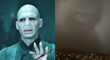 Montagem de Voldemort (Reprodução) e de tempestade na Turquia (Reprodução/Twitter)