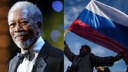 Morgan Freeman (Foto: Getty Images / Frazer Harrison / Equipe) e bandeira da Rússia (Foto: Alexander Aksakov/Getty Images)