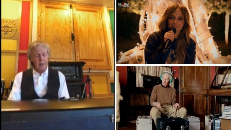 Paul McCartney (esq.), Jennifer Lopez (acima) e Charlie Watts dos Rolling Stones (abaixo) marcam algumas das melhores apresentações do One World: Together at Home (Fotos: Reprodução)