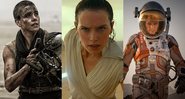 Imperatriz Furiosa em Mad Max, Rey em Star Wars - A Ascensão Skywalker e Mark Watney em Perdido em Marte (Foto 1: Reprodução/IMDb | Foto 2: Reprodução Disney/Lucasfilm | Foto 3: Reprodução)