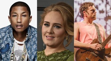 Pharrell Williams, Adele e Caleb Followill (Foto 1: Reprodução) (Foto 2: Jordan Strauss / invision / AP) (Foto 3: Camila Cara)