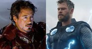 Robert Downey Jr. como Homem de Ferro e Chris Hemsworth como Thor em cena de Vingadores: Ultimato (Foto 1: Divulgação | Foto 2: Divulgação / Marvel Studios)