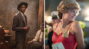 Chadwick Boseman em A Voz Suprema do Blues (Foto: Reprodução/ Netflix) e Emma Corrin vive Lady Diana em The Crown (Foto: Des Willie/Netflix/Divulgação)