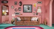 Sala de casa de Os Simpson feita ao estilo de Wes Anderson (foto: reprodução/ HomeAdvisor)