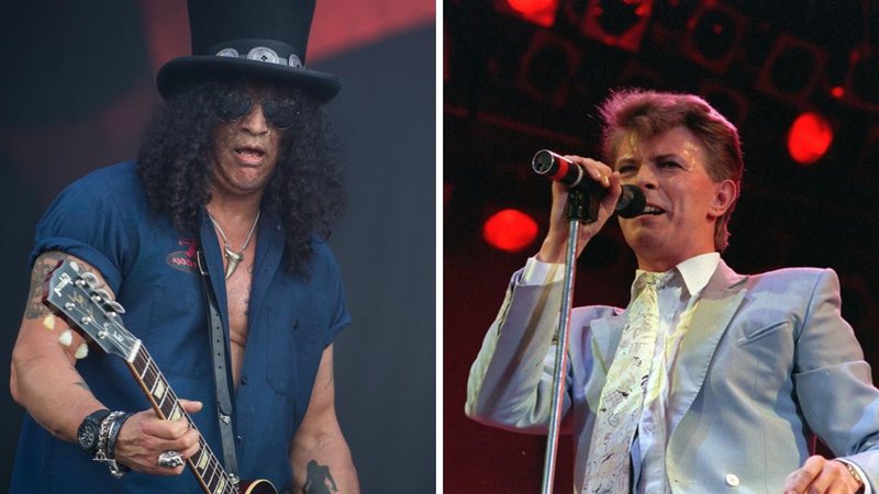 Slash e David Bowie (Foto 1: AP e Foto 2: Matthias Merz/picture-alliance/DPA/AP)